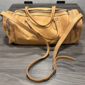 16 inch Handmade Leather Tan Small Duffle Purse Vintage Bag Boho Y2K